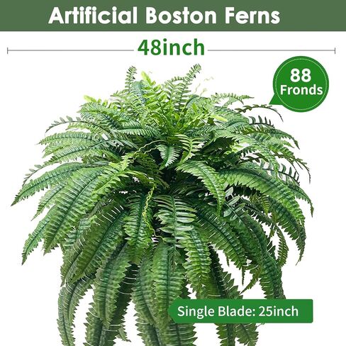 48" Fake Ferns, Ferns Artificial Plants Large, Artificial Boston Fern, Set of 2 Faux Fern for Outdoors Planter Realistic UV Resistant Fake Bush Plants Greenery with 88 Fronds in Saudi Arabia