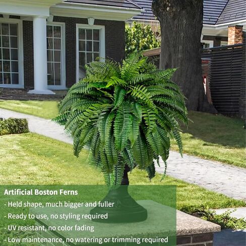 48" Fake Ferns, Ferns Artificial Plants Large, Artificial Boston Fern, Set of 2 Faux Fern for Outdoors Planter Realistic UV Resistant Fake Bush Plants Greenery with 88 Fronds in Saudi Arabia