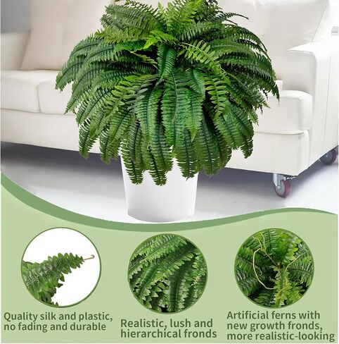 48" Fake Ferns, Ferns Artificial Plants Large, Artificial Boston Fern, Set of 2 Faux Fern for Outdoors Planter Realistic UV Resistant Fake Bush Plants Greenery with 88 Fronds in Saudi Arabia