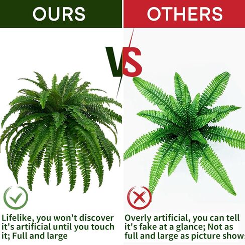 48" Fake Ferns, Ferns Artificial Plants Large, Artificial Boston Fern, Set of 2 Faux Fern for Outdoors Planter Realistic UV Resistant Fake Bush Plants Greenery with 88 Fronds in Saudi Arabia