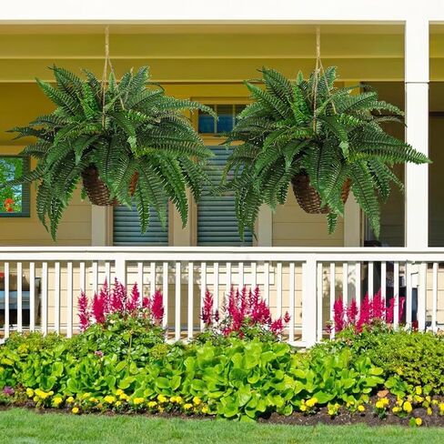 48" Fake Ferns, Ferns Artificial Plants Large, Artificial Boston Fern, Set of 2 Faux Fern for Outdoors Planter Realistic UV Resistant Fake Bush Plants Greenery with 88 Fronds in Saudi Arabia