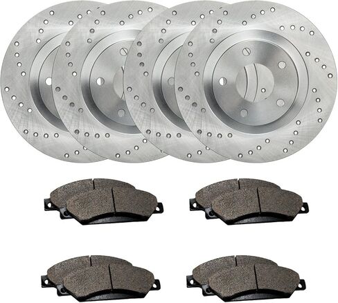 Max Advanced Brakes – XD Series Front & Rear Brake Pads and Rotors Kit | Cross-Drilled Performance Rotors | Complete Set with Low-Dust, Quiet-Stop Ceramic Pads, AT287323 in Kuwait