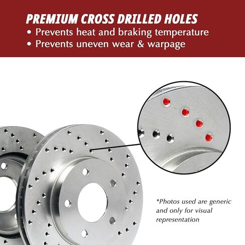 Max Advanced Brakes – XD Series Front & Rear Brake Pads and Rotors Kit | Cross-Drilled Performance Rotors | Complete Set with Low-Dust, Quiet-Stop Ceramic Pads, AT287323 in Kuwait