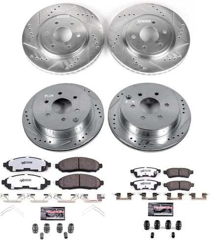 PowerStop Front & Rear Brake Kit For Nissan Frontier 2005-15 |Xterra 2005-15 |Suzuki Equator 2009-12 - Truck & Tow Carbon Fiber Ceramic Brake Pads + Drilled & Slotted Rotors Upgrade, K4062-36 in Saudi Arabia