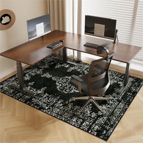 سجادة كرسي مكتب للأرضيات الصلبة والبلاط، مقاس 60 بوصة × 75 بوصة، سجادة كرسي مكتب للكراسي الدوارة، مضادة للانزلاق تحت سجادة المكتب، واقي أرضية للمكتب المنزلي، سجادة منطقة قابلة للغسل لغرفة المعيشة، أسود أخضر in Kuwait