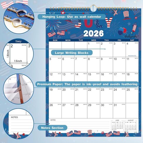 التقويم 2026-2027 - تقويم الحائط 2026-2027، يوليو 2026 - ديسمبر 2027، تقويم حائط 18 شهرًا، 11.4 بوصة × 14.6 بوصة، حلقة تعليق، مثالية للتخطيط - 12 موضوعًا مختلفًا in Kuwait