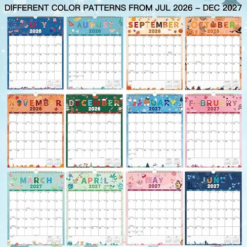 التقويم 2026-2027 - تقويم الحائط 2026-2027، يوليو 2026 - ديسمبر 2027، تقويم حائط 18 شهرًا، 11.4 بوصة × 14.6 بوصة، حلقة تعليق، مثالية للتخطيط - 12 موضوعًا مختلفًا in Kuwait