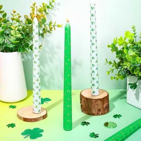 12 Pcs St. Patrick's Day Dripless Taper 9.8" Watercolor Green Shamrock Clover Candle Long Unscented Candle Sticks for Irish Wedding Party Favors Gifts Indoor Home Table Decor in Saudi Arabia
