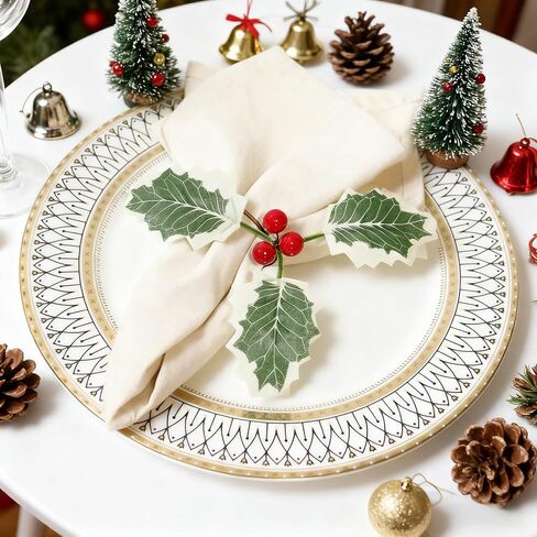 مجموعة حلقات مناديل التوت الأحمر لعيد الميلاد مكونة من 6 قطع، حامل مناديل قماش لإعداد الطاولة، حلقات منديل كوز الصنوبر في المزرعة الريفية مع التوت والديكور لتتناسب مع طاولة طعام العشاء في العطلات (أحمر وأخضر، 1.4 بوصة) in Kuwait