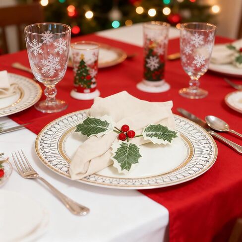 مجموعة حلقات مناديل التوت الأحمر لعيد الميلاد مكونة من 6 قطع، حامل مناديل قماش لإعداد الطاولة، حلقات منديل كوز الصنوبر في المزرعة الريفية مع التوت والديكور لتتناسب مع طاولة طعام العشاء في العطلات (أحمر وأخضر، 1.4 بوصة) in Kuwait