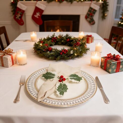 مجموعة حلقات مناديل التوت الأحمر لعيد الميلاد مكونة من 6 قطع، حامل مناديل قماش لإعداد الطاولة، حلقات منديل كوز الصنوبر في المزرعة الريفية مع التوت والديكور لتتناسب مع طاولة طعام العشاء في العطلات (أحمر وأخضر، 1.4 بوصة) in Kuwait