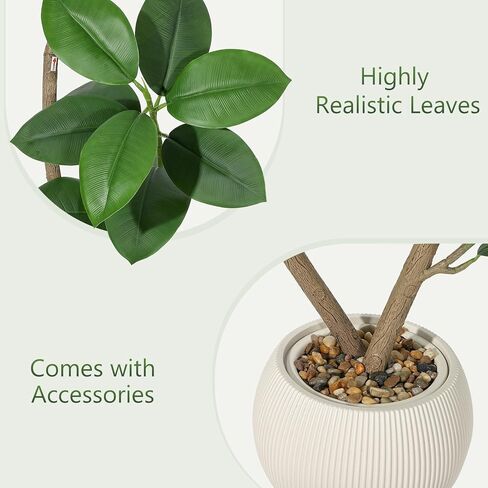 شجرة مطاطية صناعية بطول 7 أقدام مع زارع راتنج كروي أبيض وشجرة تين من أوراق الكمان الصناعية، شجرة اصطناعية داخلية طويلة نبات شجرة وهمية استوائية كبيرة أرضية شجرة لمسة حقيقية لديكور المنزل in Kuwait