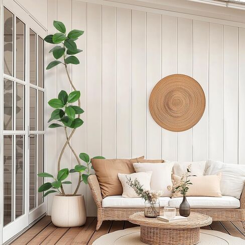 شجرة مطاطية صناعية بطول 7 أقدام مع زارع راتنج كروي أبيض وشجرة تين من أوراق الكمان الصناعية، شجرة اصطناعية داخلية طويلة نبات شجرة وهمية استوائية كبيرة أرضية شجرة لمسة حقيقية لديكور المنزل in Kuwait