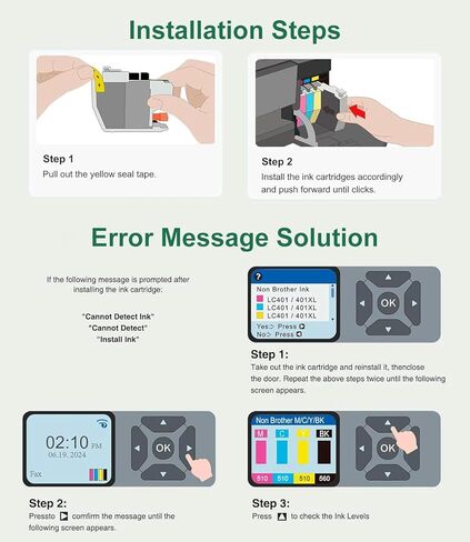 Kingjet Ink LC401XL Ink Cartridges Replacement for Brother LC401 Ink Cartridges LC401 XL LC401XL LC 401 Compatible with Brother Printers MFC-J1010DW MFC-J1170DW MFC-J1012DW MFC-J1800DW (4 Pack) in Kuwait
