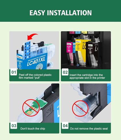 Kingjet Ink LC401XL Ink Cartridges Replacement for Brother LC401 Ink Cartridges LC401 XL LC401XL LC 401 Compatible with Brother Printers MFC-J1010DW MFC-J1170DW MFC-J1012DW MFC-J1800DW (4 Pack) in Kuwait