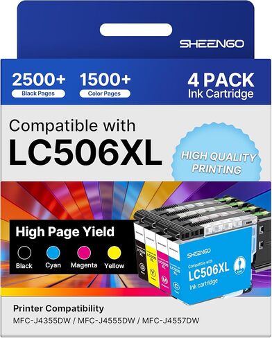 LC506 LC506XL Ink Cartridges High Yield LC 506 XL Compatible with Brother LC506XL Ink Cartridges for Brother Printer MFC-J4355DW MFC-J4555DW MFC-J4557DW Printer (4 Pack, Black, Cyan, Magenta, Yellow) in Kuwait
