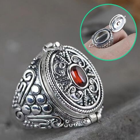 Alloy Gawu Box Rings with Secret Compartment for Jewelry Adjustable Size Openable Rings Ethnic Accessory for Parties in Kuwait