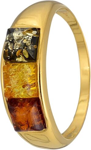 18K Gold Plated Sterling Silver and Multicolored Baltic Amber Ring in Saudi Arabia