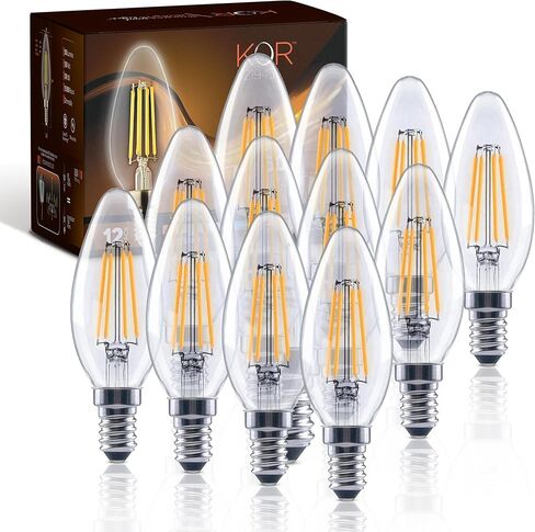 (12 Pack) 60-Watt Equivalent LED E12 Candelabra Base B11 Dimmable Clear Filament Vintage Style Light Bulb 2700K Warm White Decorative 60W LED Chandelier Ceiling Fan Bulbs. in Kuwait