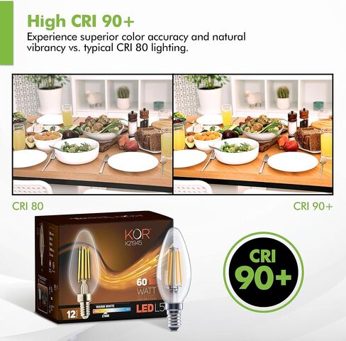 (12 Pack) 60-Watt Equivalent LED E12 Candelabra Base B11 Dimmable Clear Filament Vintage Style Light Bulb 2700K Warm White Decorative 60W LED Chandelier Ceiling Fan Bulbs. in Kuwait