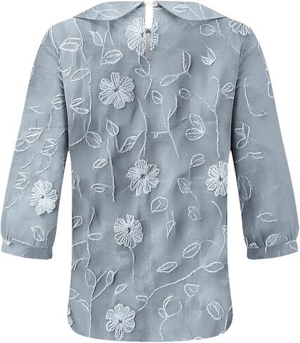 Women's Boho Floral Applique 3/4 Sleeve Shirt Top Summer Dressy Casual Cute Embroidery Lapel Loose Comfy Blouses in Saudi Arabia