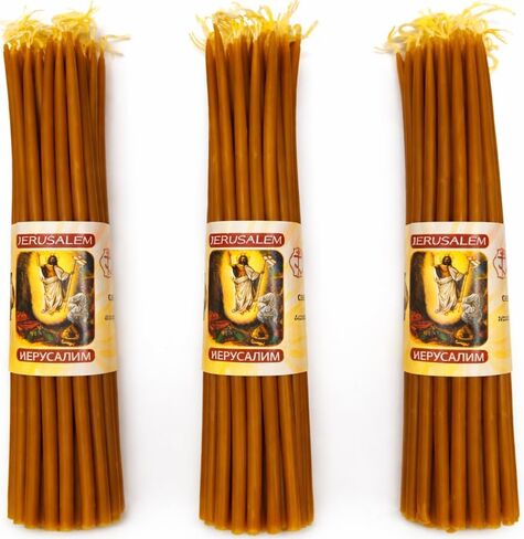 ZULUF 33 Beeswax Taper Candles Blessed at Holy Sepulchre Jerusalem – 9" Honey Scent Orthodox Church Prayer Candles, Christian Devotional Candles for Liturgy, Easter, Home Altar – 3 Bundles (99 Total) in Saudi Arabia