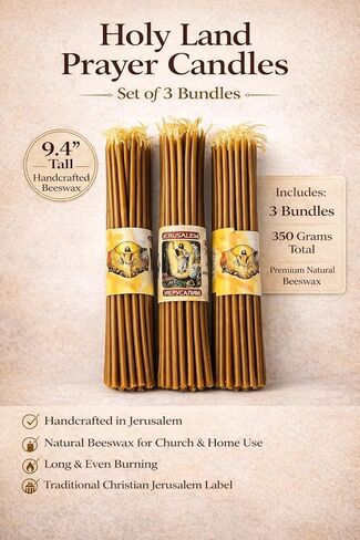ZULUF 33 Beeswax Taper Candles Blessed at Holy Sepulchre Jerusalem – 9" Honey Scent Orthodox Church Prayer Candles, Christian Devotional Candles for Liturgy, Easter, Home Altar – 3 Bundles (99 Total) in Saudi Arabia