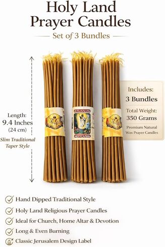 ZULUF 33 Beeswax Taper Candles Blessed at Holy Sepulchre Jerusalem – 9" Honey Scent Orthodox Church Prayer Candles, Christian Devotional Candles for Liturgy, Easter, Home Altar – 3 Bundles (99 Total) in Saudi Arabia