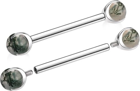 FUNLMO 1 Pair Nipple Piercing Jewelry Nipple Rings Titanium Tongue Rings Bridge Piercing Jewelry Internally Threaded Moss Agate Nipple Barbells in Saudi Arabia