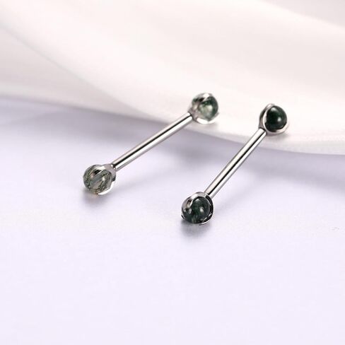 FUNLMO 1 Pair Nipple Piercing Jewelry Nipple Rings Titanium Tongue Rings Bridge Piercing Jewelry Internally Threaded Moss Agate Nipple Barbells in Saudi Arabia