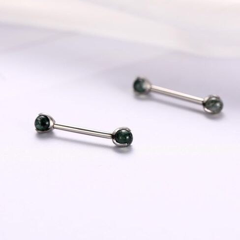 FUNLMO 1 Pair Nipple Piercing Jewelry Nipple Rings Titanium Tongue Rings Bridge Piercing Jewelry Internally Threaded Moss Agate Nipple Barbells in Saudi Arabia
