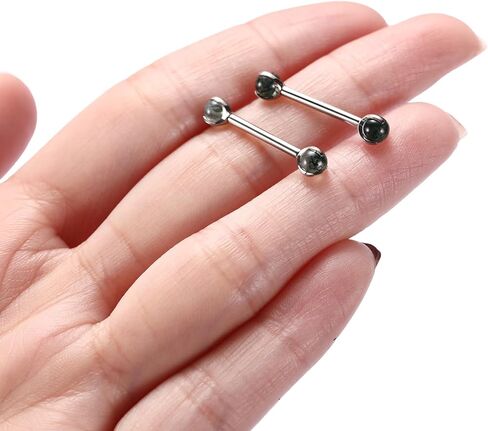 FUNLMO 1 Pair Nipple Piercing Jewelry Nipple Rings Titanium Tongue Rings Bridge Piercing Jewelry Internally Threaded Moss Agate Nipple Barbells in Saudi Arabia