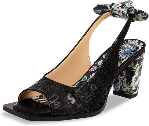 Women's Floral Print Chunky High Heel Peep-Toe Strappy Sandals Slingbacks Bow Summer Footwear Pumps Shoes in Kuwait