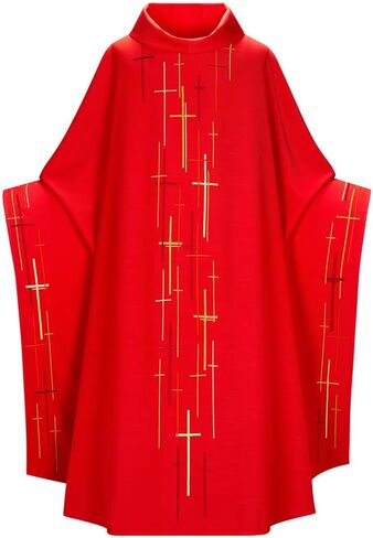 Catholic Priest Celebrant Chasuble - Liturgical Vestment Clergy Robes with Cross Motifs for Mass & Ceremonies in Saudi Arabia