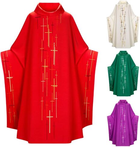 Catholic Priest Celebrant Chasuble - Liturgical Vestment Clergy Robes with Cross Motifs for Mass & Ceremonies in Saudi Arabia