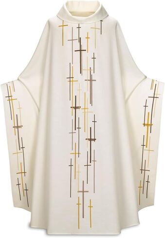 Catholic Priest Celebrant Chasuble - Liturgical Vestment Clergy Robes with Cross Motifs for Mass & Ceremonies in Saudi Arabia