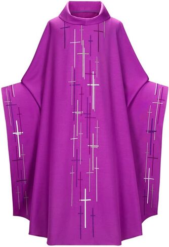 Catholic Priest Celebrant Chasuble - Liturgical Vestment Clergy Robes with Cross Motifs for Mass & Ceremonies in Saudi Arabia