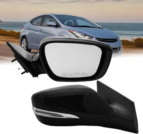 مرآة جانبية للراكب الأيمن متوافقة مع 2011 2012 2013 Hyundai Elantra مع زجاج الطاقة، إشارة الانعطاف الساخنة، دليل قابل للطي، استبدال #876103Y000، 6 دبابيس باللون الأسود in Kuwait
