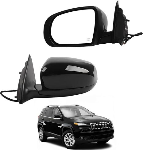 Dasbecan Right Passenger Side Mirror Compatible with 2014-2017 Jeep Cherokee with Power Heated Glass, Manual Folding, Black Mirror Cap Replace#CH1321374 1VF36TZZAD (5Pins) in Saudi Arabia