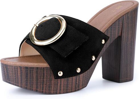 صنادل نسائية من Allegra K بإبزيم سهل الارتداء بكعب عالٍ مكتنز in Kuwait