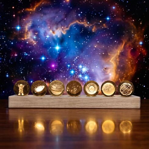 7 Chakra Natural Healing Spheres, LED Wooden Stand, 7 Colors 40mm Crystal Quartz Stones and Healing Stones for Meditation Attracts Lucky Chakra Decor Balls Set for Home Office in Saudi Arabia