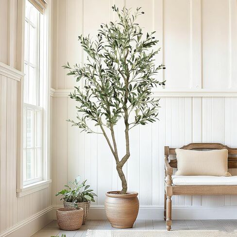 6ft Artificial Olive Tree, Faux Olive Tree with Lifelike Fruits, 72 in Fake Olive Tree with Sturdy Plastic Nursery Pot, Artificial Plants for Office Home Living Room Indoor Outdoor Decor in Saudi Arabia