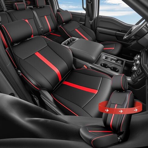 CreekT® Full Set Leather Seat Covers for Ford F150 2015-2025, Waterproof Truck Pickup Seat Covers Fit for Ford F-150 Accessories, for Ford F-150 2015-2025 Super Crew/Crew Cab(XL,XLT) (Black) in Saudi Arabia