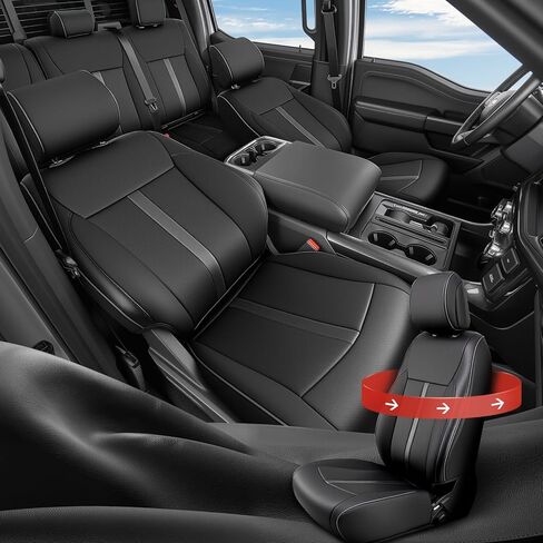 CreekT® Full Set Leather Seat Covers for Ford F150 2015-2025, Waterproof Truck Pickup Seat Covers Fit for Ford F-150 Accessories, for Ford F-150 2015-2025 Super Crew/Crew Cab(XL,XLT) (Black) in Saudi Arabia