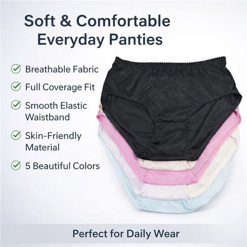 Womens Cotton Underwear 5 Pack High Waisted Lace Briefs Full Coverage Soft Breathable Stretch Panties M-2XL in Saudi Arabia