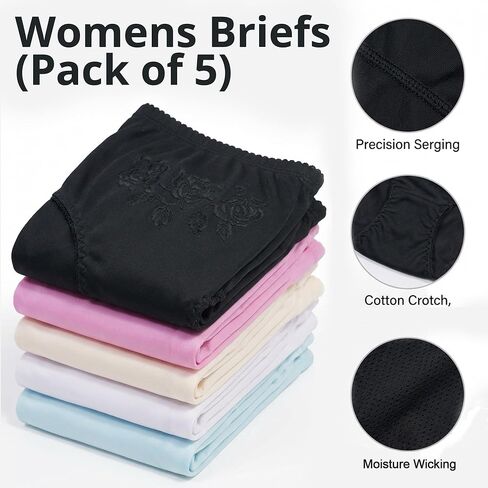 Womens Cotton Underwear 5 Pack High Waisted Lace Briefs Full Coverage Soft Breathable Stretch Panties M-2XL in Saudi Arabia
