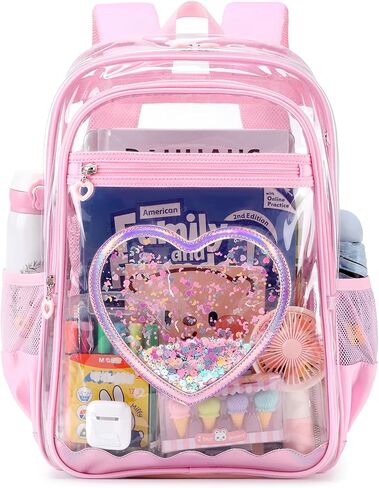 حقيبة ظهر شفافة، حقيبة كتب شفافة من مادة TPU السميكة شديدة التحمل، حقيبة كتب شفافة لمناسبات الاستاد، انظر من خلال حقيبة ظهر كبيرة مريحة لأطفال المدارس والفتيات والنساء أثناء السفر وحفلات الكلية، باللون الوردي in Kuwait