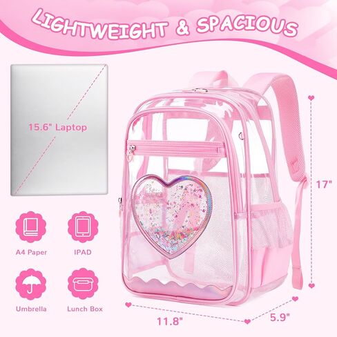 Clear Backpack, Heavy Duty Thick TPU Clear Bookbag, Transparent Bookbag Stadium Events, See Through Large Ergonomic Backpack for School Kids Girls Women Travel Security College Concert, Pink in Saudi Arabia