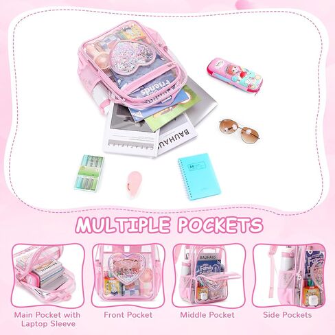 Clear Backpack, Heavy Duty Thick TPU Clear Bookbag, Transparent Bookbag Stadium Events, See Through Large Ergonomic Backpack for School Kids Girls Women Travel Security College Concert, Pink in Saudi Arabia