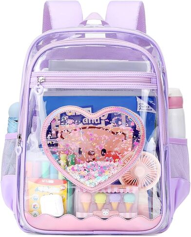 Clear Backpack, Heavy Duty Thick TPU Clear Bookbag, Transparent Bookbag Stadium Events, See Through Large Ergonomic Backpack for School Kids Girls Women Travel Security College Concert, Pink in Saudi Arabia